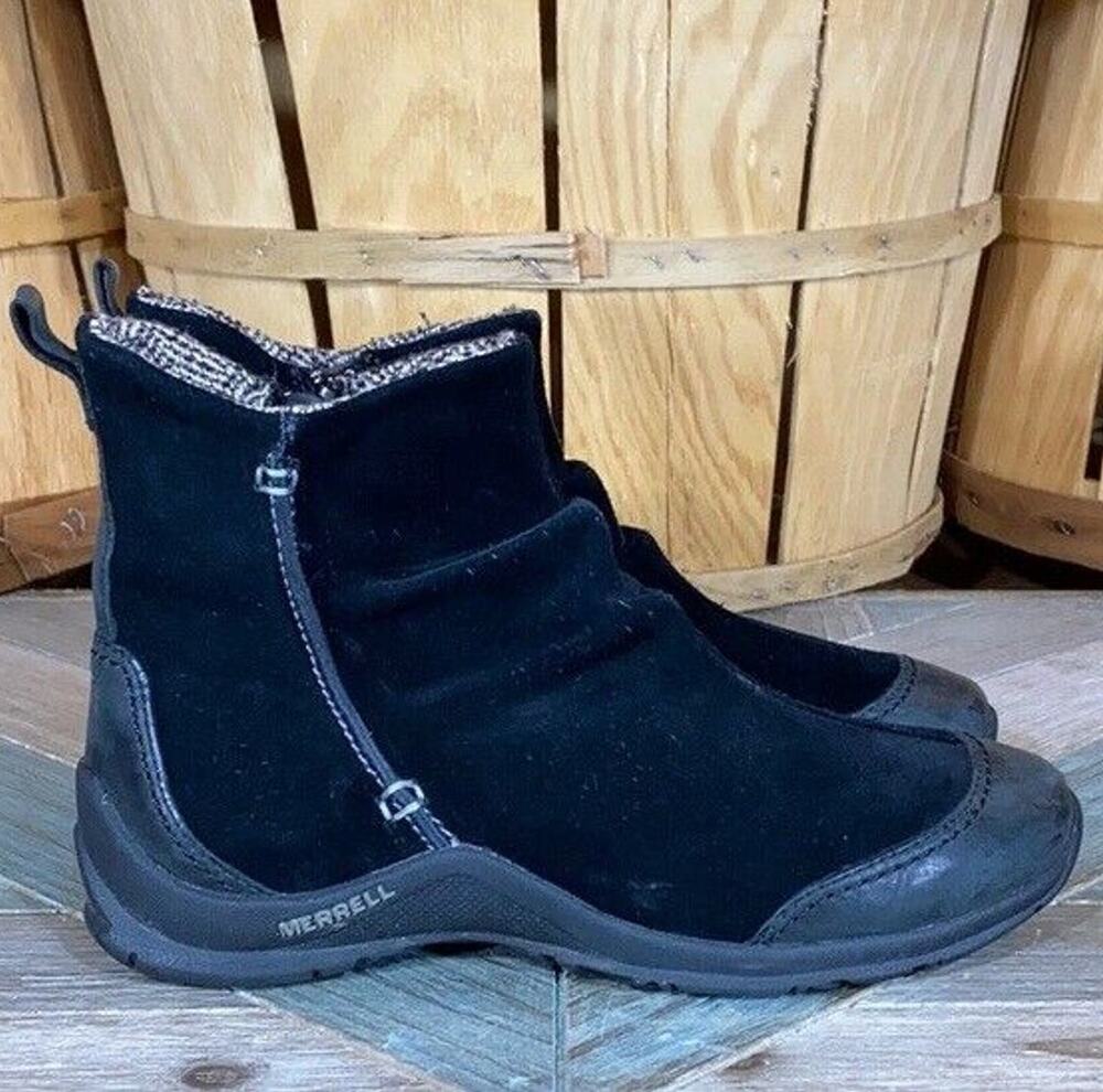 Merrell Friesa Black Suede J56316 Zip Up Winter Ankle Boots US Women's Size 7